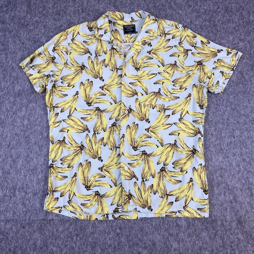 Abercrombie & Fitch Men's Button Down Shirt Banana Hawaiian Short Sleeve Size L